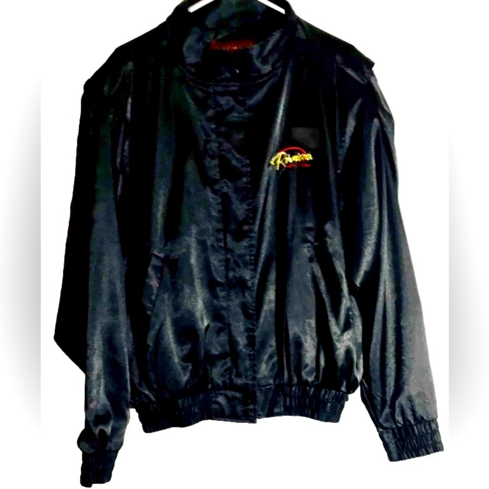 Vintage Riviera Hotel & Casino Men's XL Black Satin Button-Up Bomber Jacket